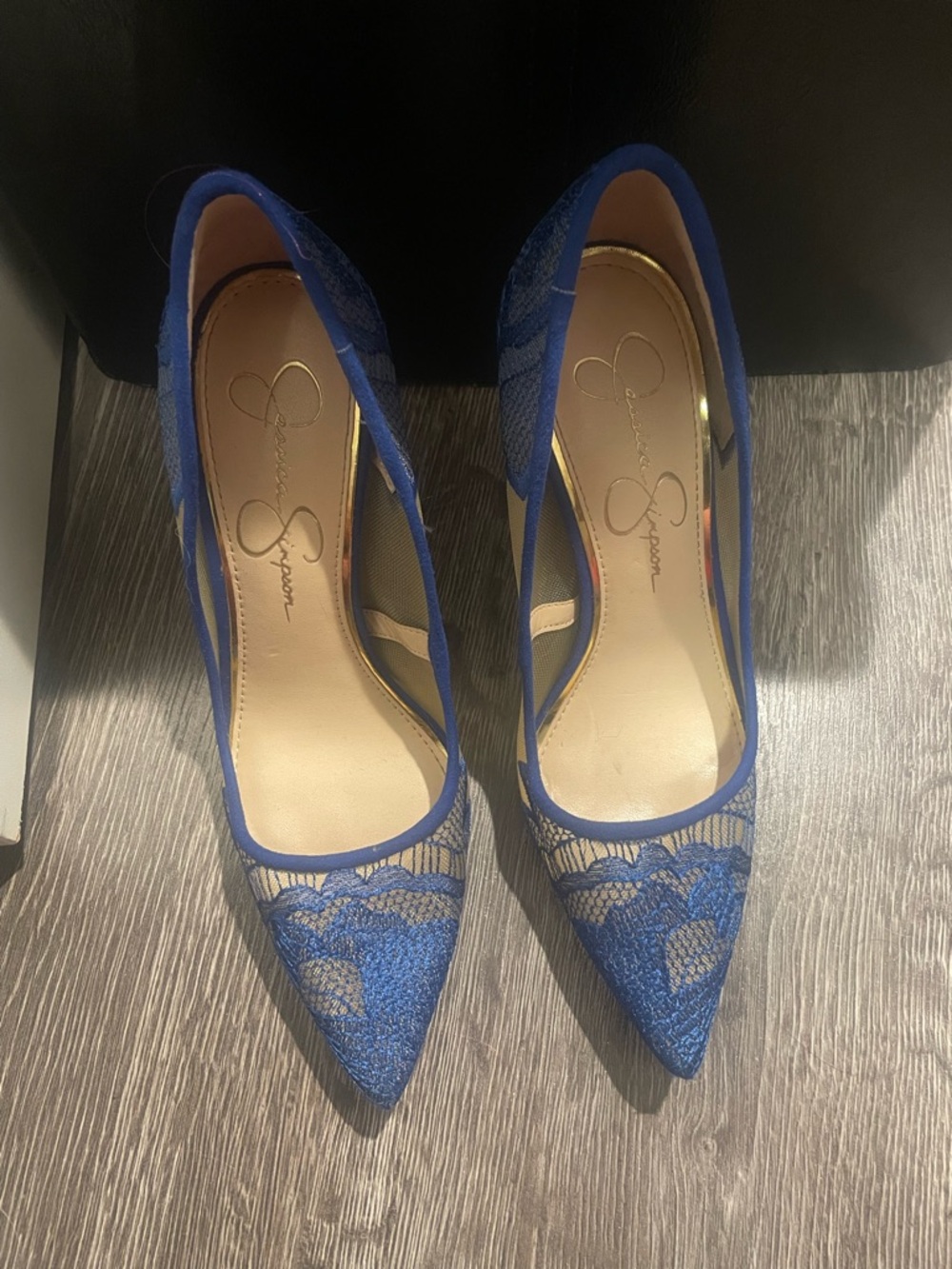 Jessica Simpson Royal Blue Lace Pointed Pumps